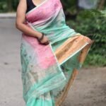 Ganga Jamuna Soft Light Aqua Jamdani Saree