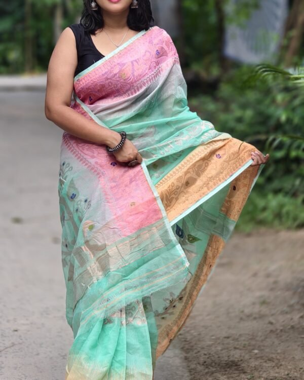 Ganga Jamuna Soft Light Aqua Jamdani Saree
