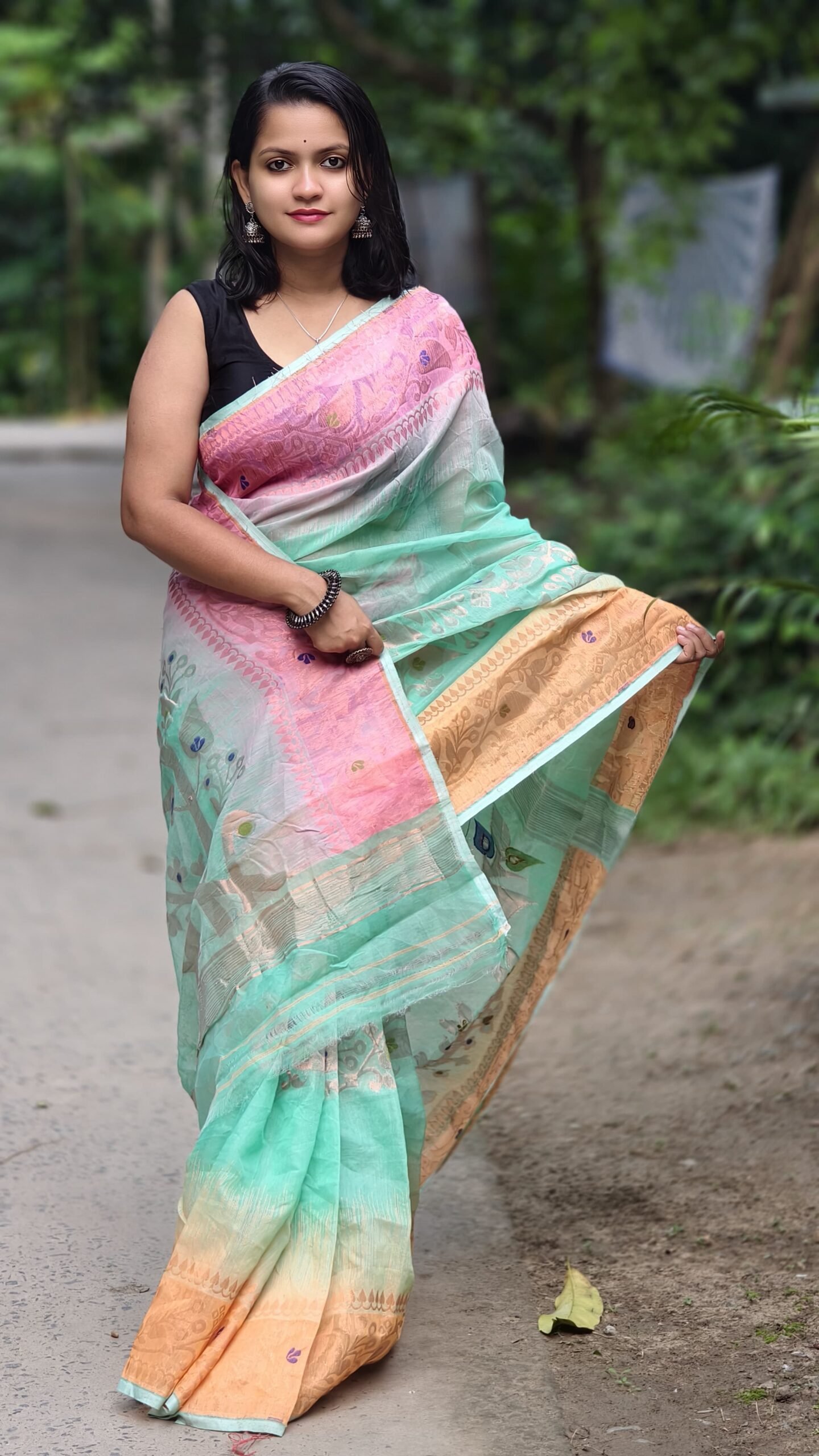 Ganga Jamuna Soft Light Aqua Jamdani Saree