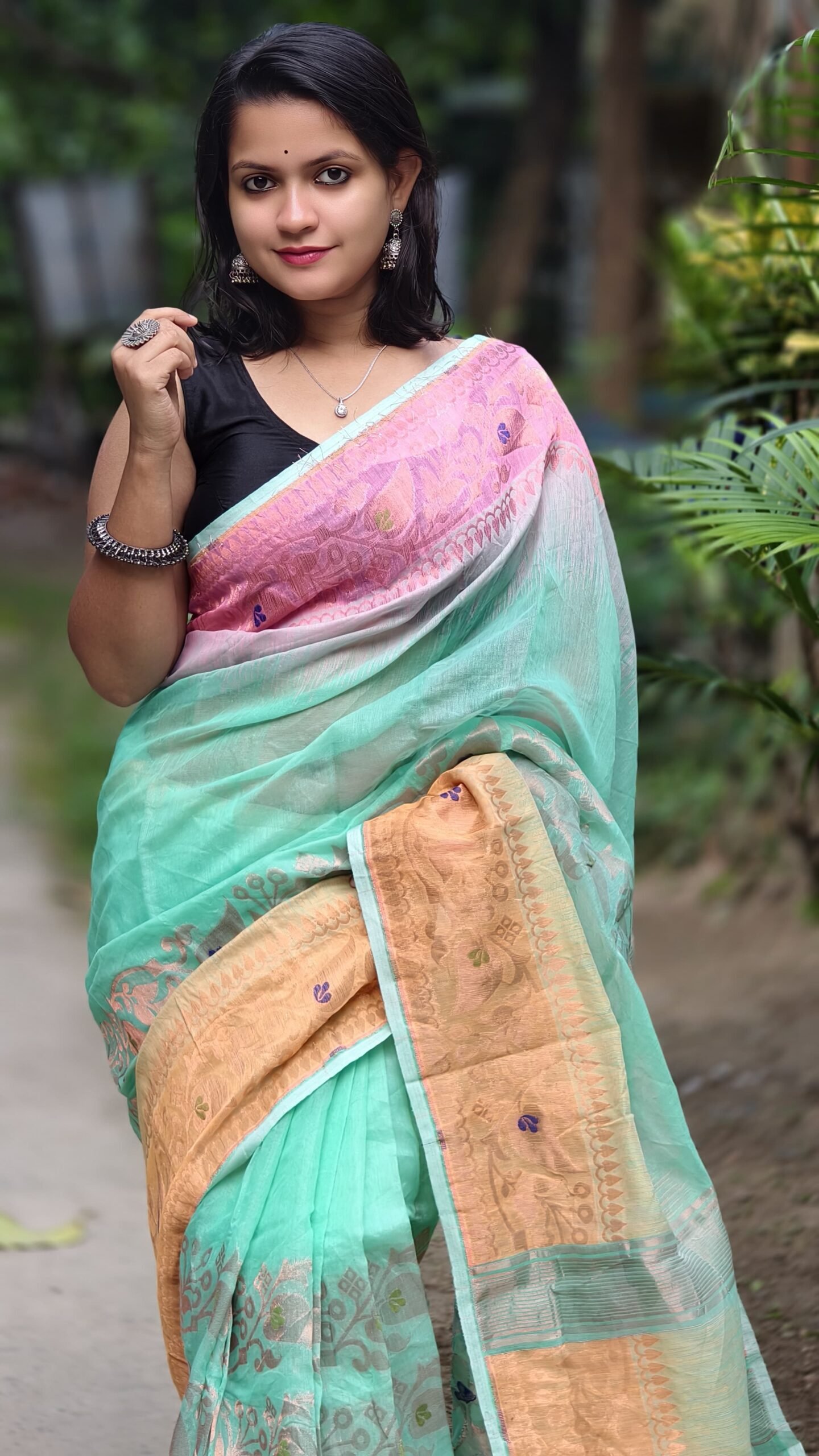 Ganga Jamuna Soft Light Aqua Jamdani Saree
