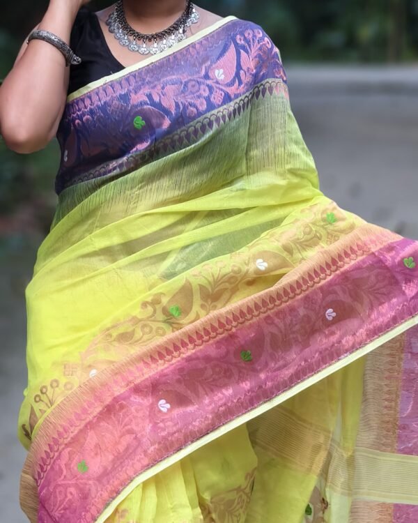 Ganga Jamuna Soft Marigold Yellow Jamdani Saree