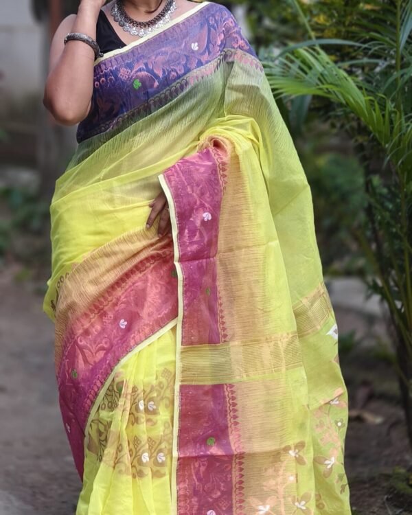 Ganga Jamuna Soft Marigold Yellow Jamdani Saree