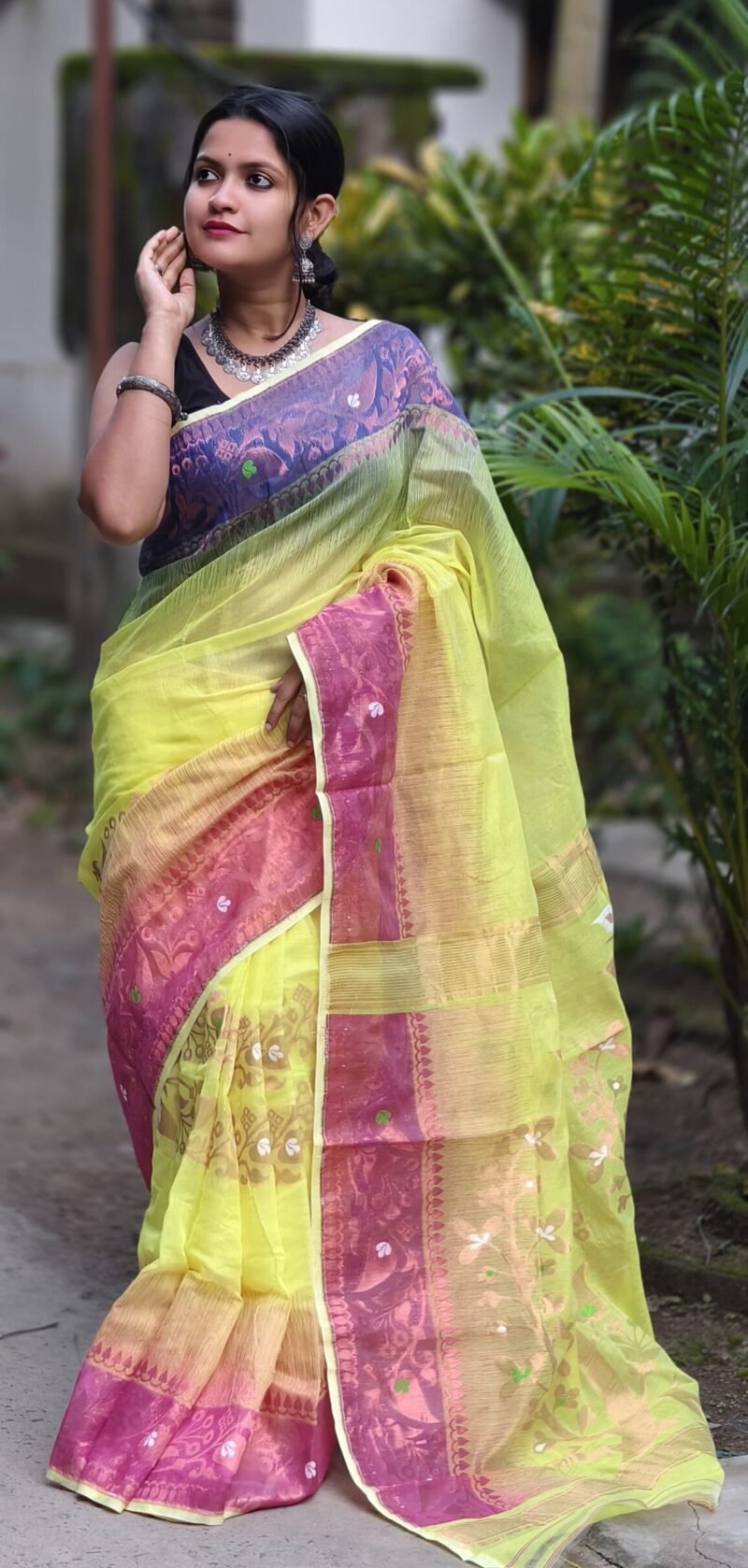 Ganga Jamuna Soft Marigold Yellow Jamdani Saree