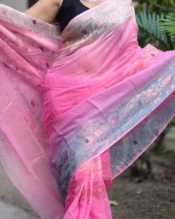Ganga Jamuna Soft Persian Pink Jamdani Saree