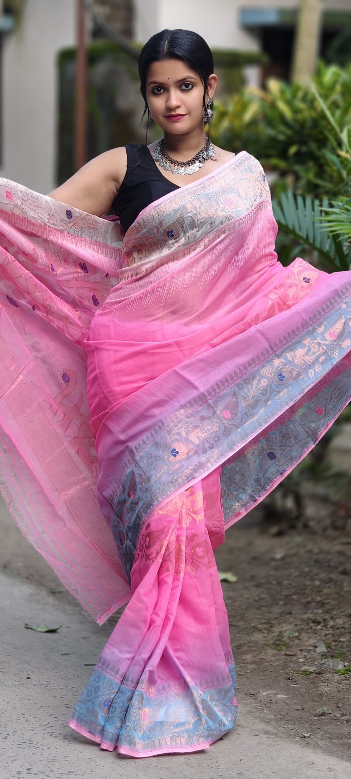 Ganga Jamuna Soft Persian Pink Jamdani Saree