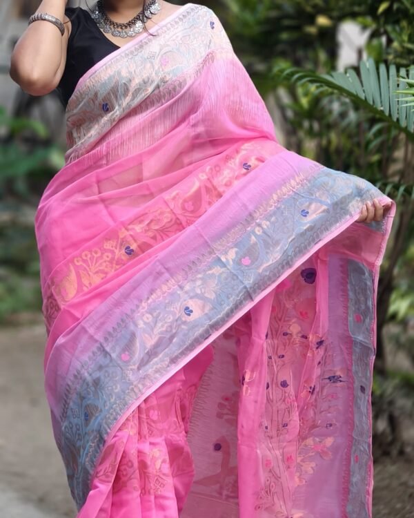 Ganga Jamuna Soft Persian Pink Jamdani Saree