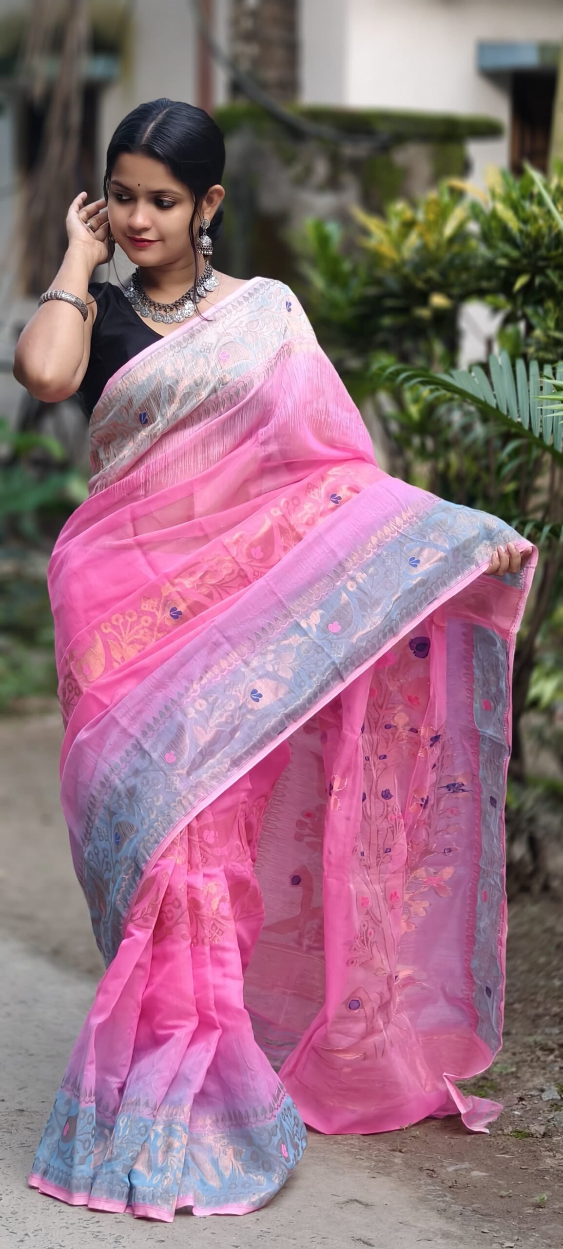 Ganga Jamuna Soft Persian Pink Jamdani Saree