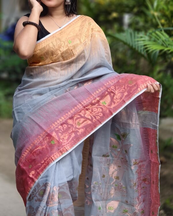 Ganga Jamuna Soft Regent Grey Jamdani Saree