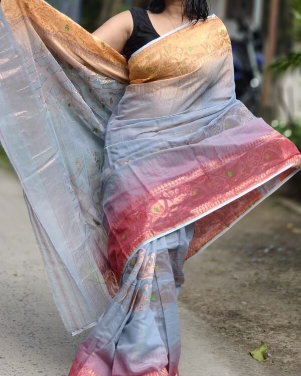 Ganga Jamuna Soft Regent Grey Jamdani Saree
