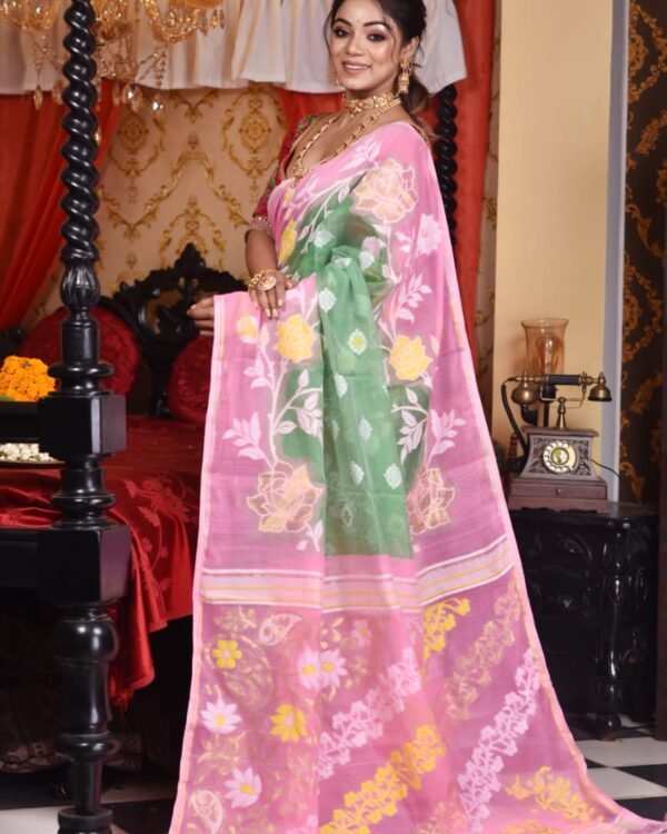 Golap Par Soft Grey Green Jamdani Saree