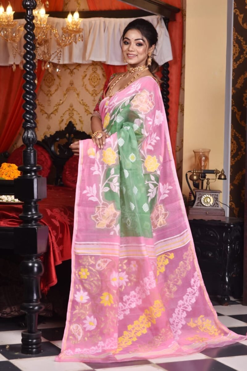 Golap Par Soft Grey Green Jamdani Saree