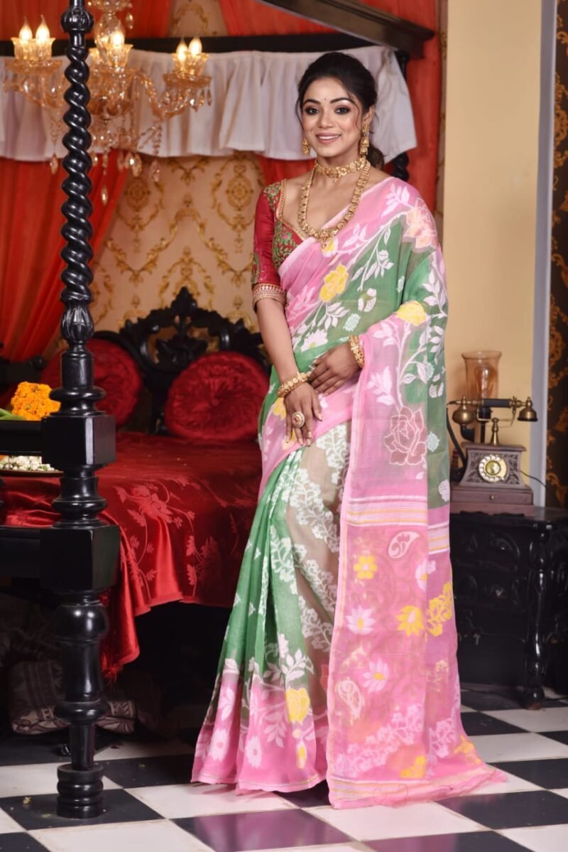 Golap Par Soft Grey Green Jamdani Saree
