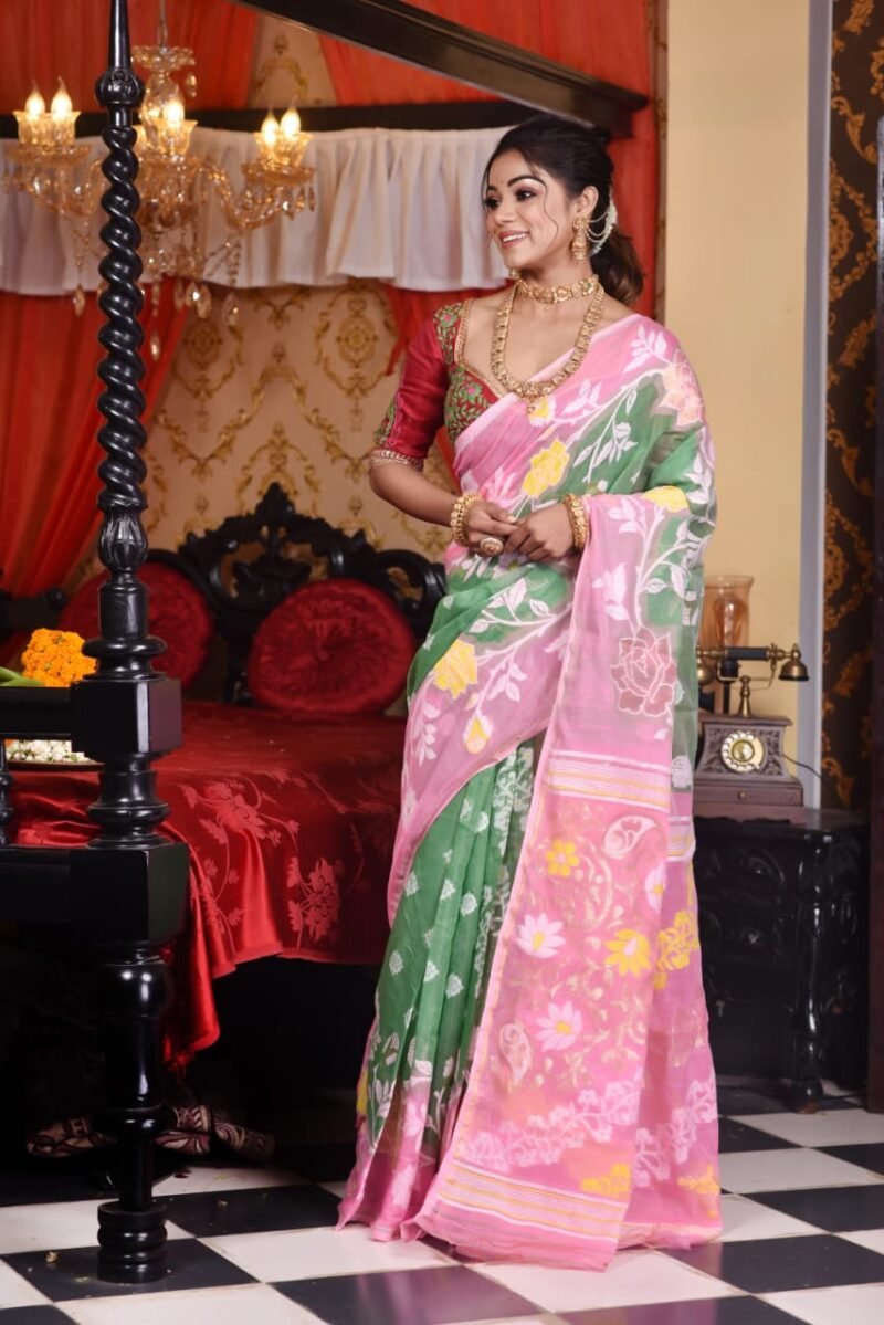 Golap Par Soft Grey Green Jamdani Saree