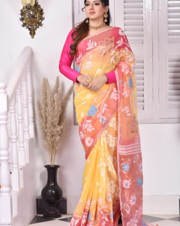 Golap Par Soft Light Orange Jamdani Saree