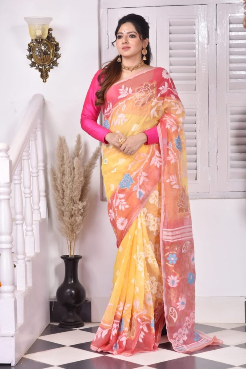 Golap Par Soft Light Orange Jamdani Saree
