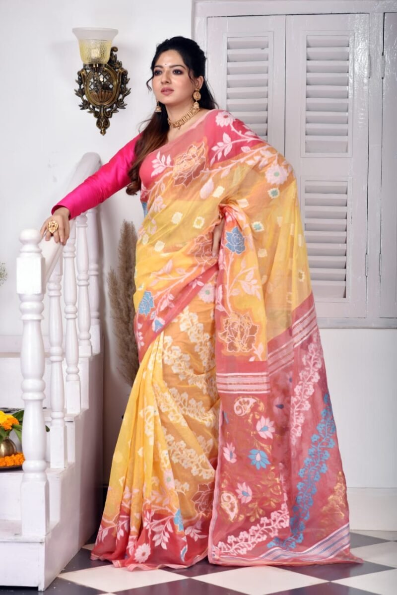 Golap Par Soft Light Orange Jamdani Saree