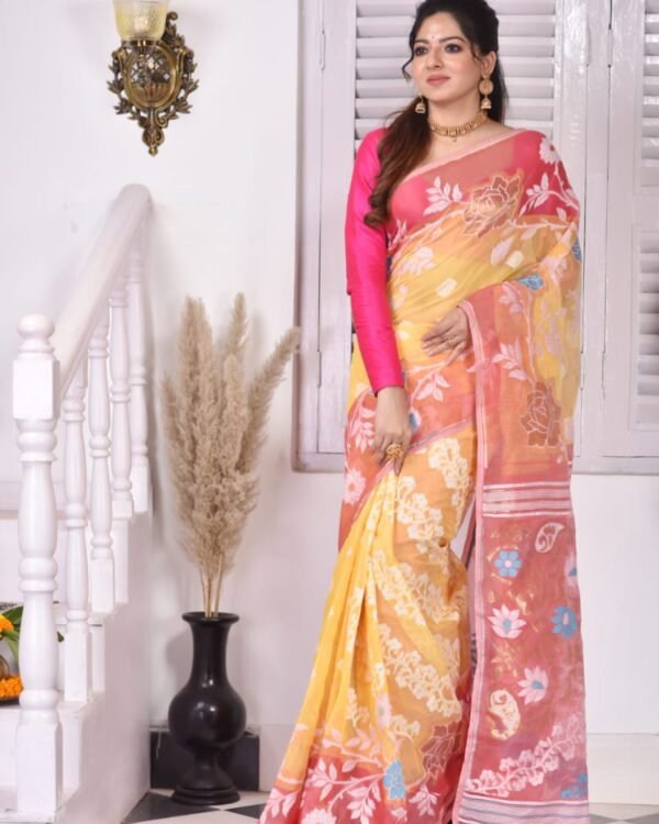 Golap Par Soft Light Orange Jamdani Saree