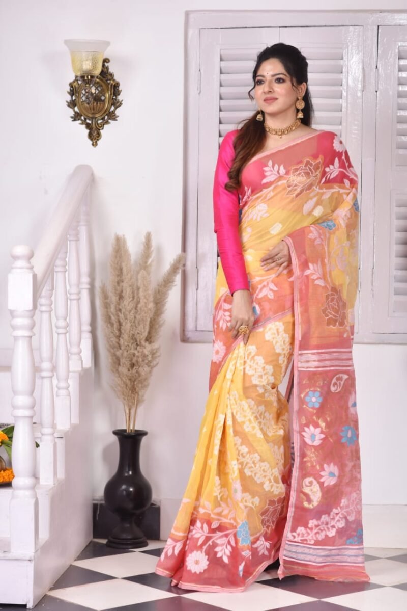 Golap Par Soft Light Orange Jamdani Saree