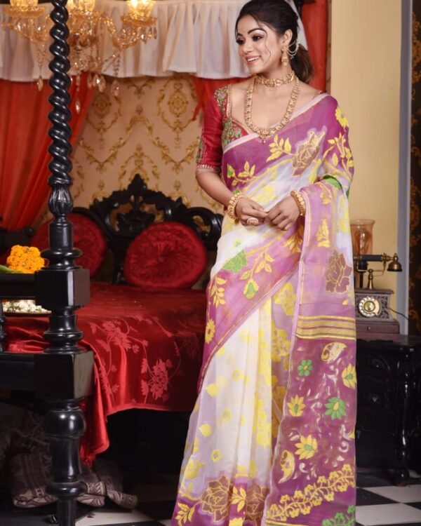 Golap Par Soft Off White Jamdani Saree