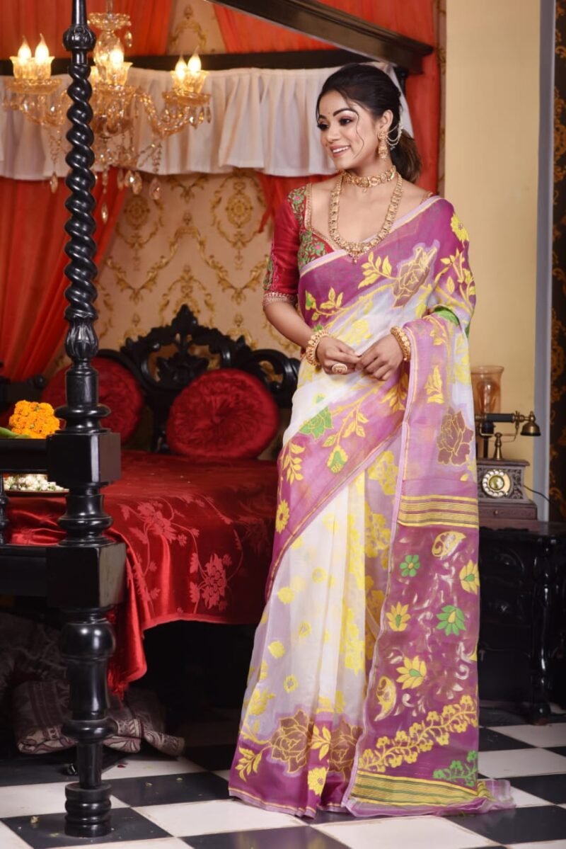 Golap Par Soft Off White Jamdani Saree