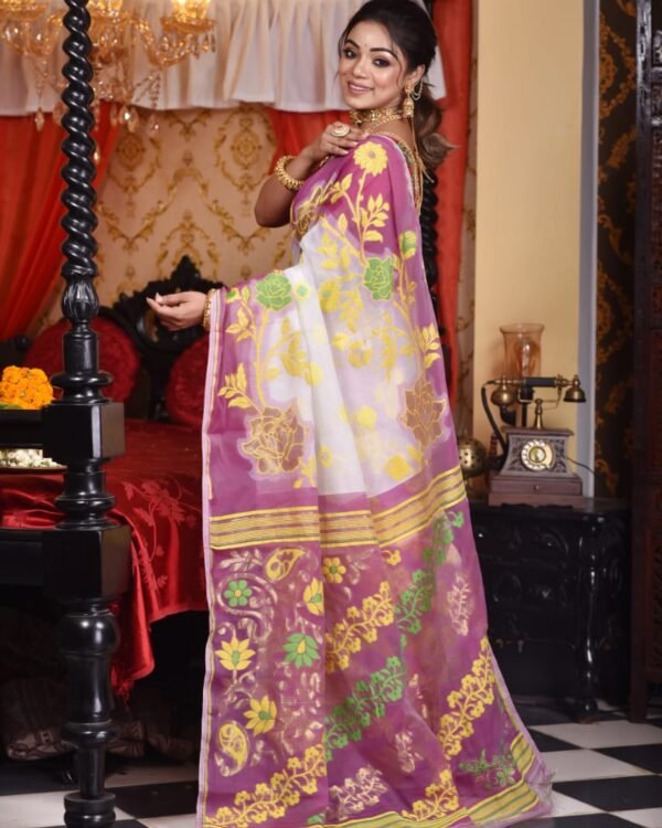 Golap Par Soft Off White Jamdani Saree
