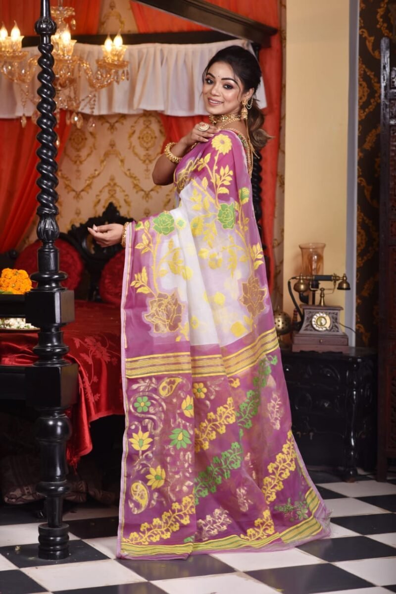 Golap Par Soft Off White Jamdani Saree