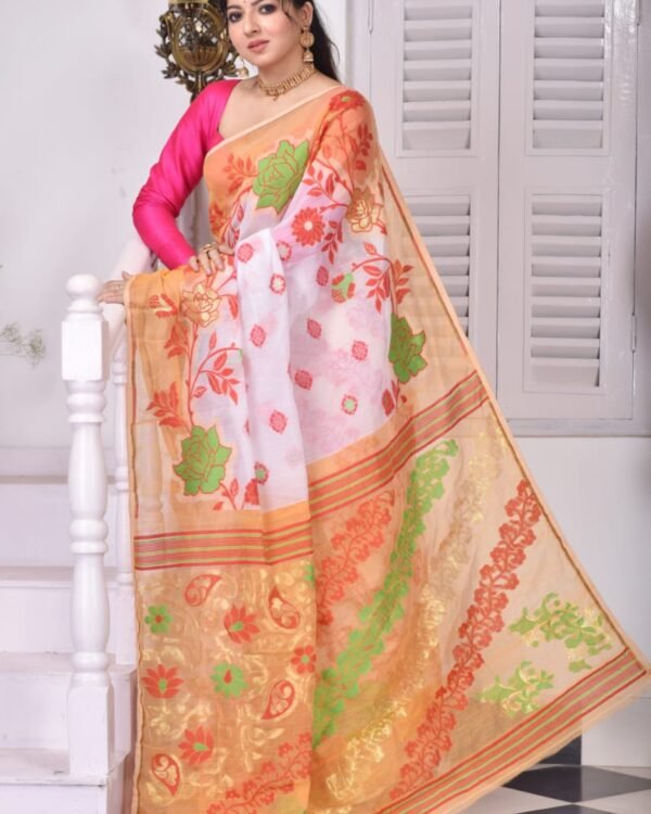 Golap Par Soft White Jamdani Saree