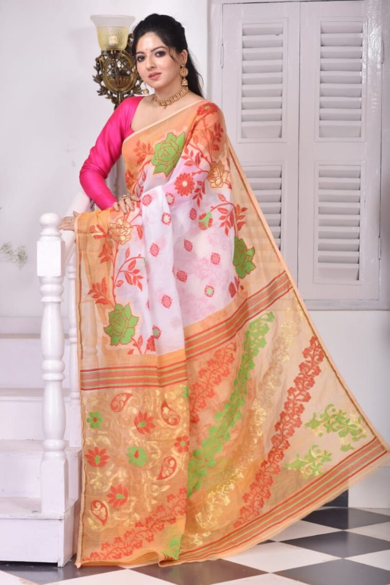 Golap Par Soft White Jamdani Saree