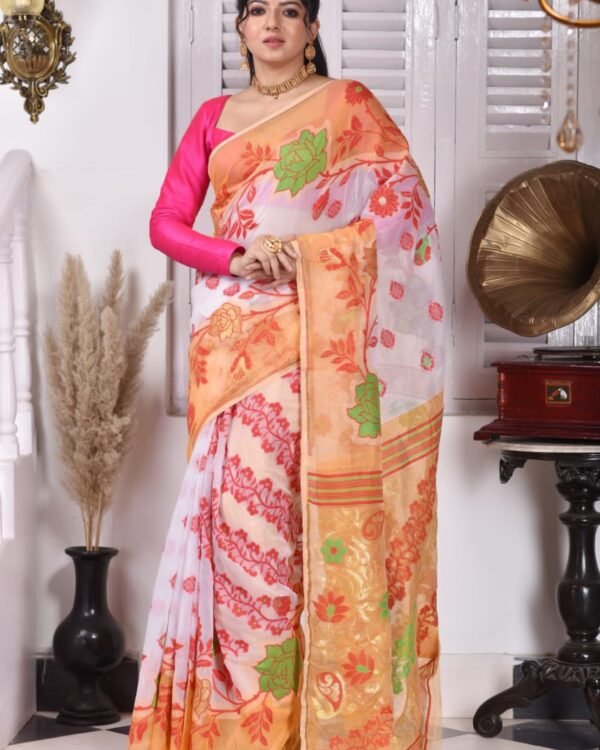 Golap Par Soft White Jamdani Saree