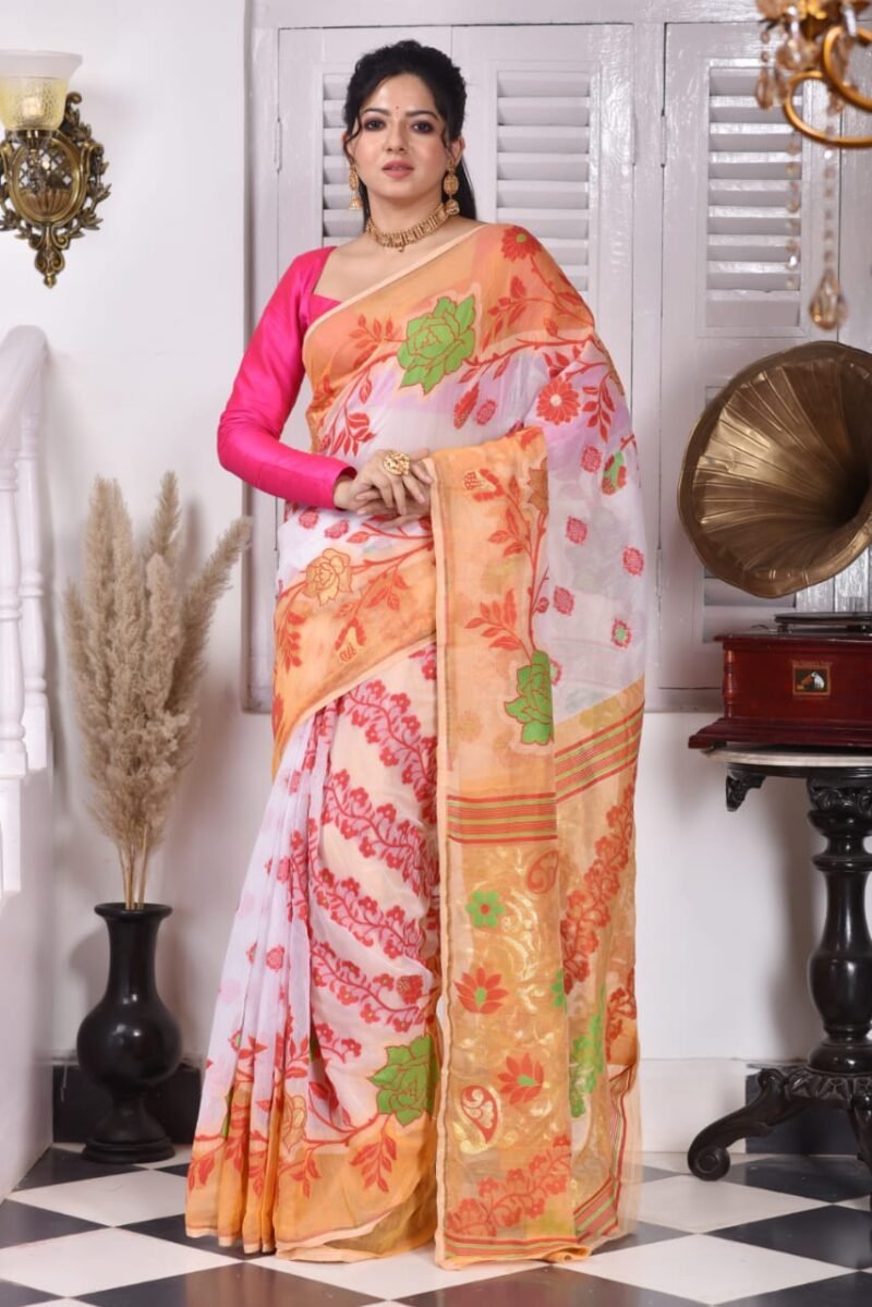 Golap Par Soft White Jamdani Saree
