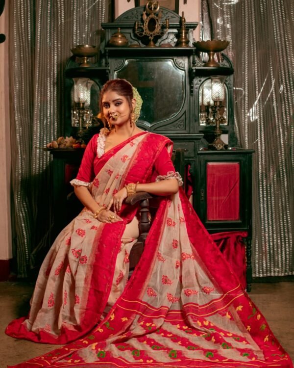 Mushroom Soft Dhakai Jamdani Saree