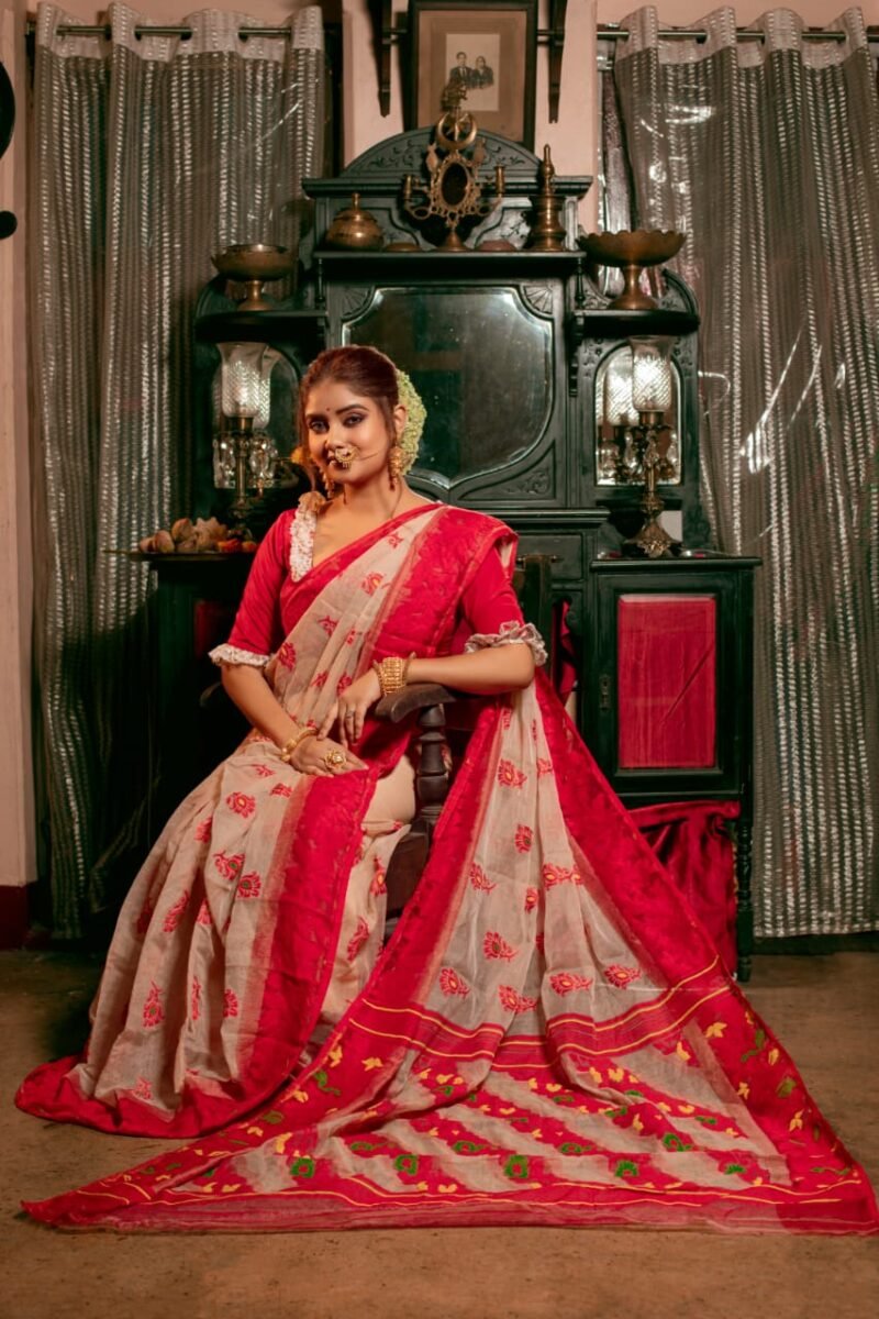 Mushroom Soft Dhakai Jamdani Saree