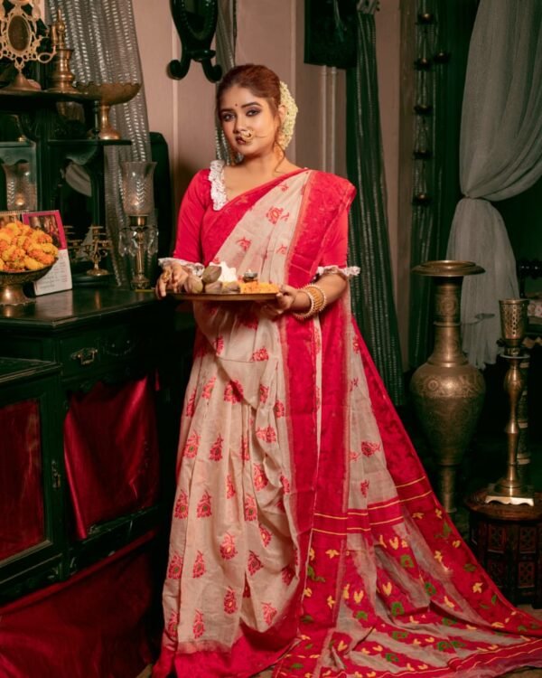 Mushroom Soft Dhakai Jamdani Saree