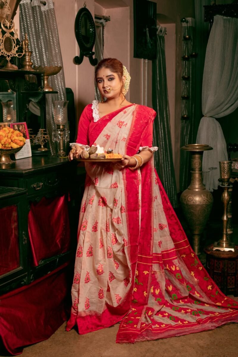 Mushroom Soft Dhakai Jamdani Saree