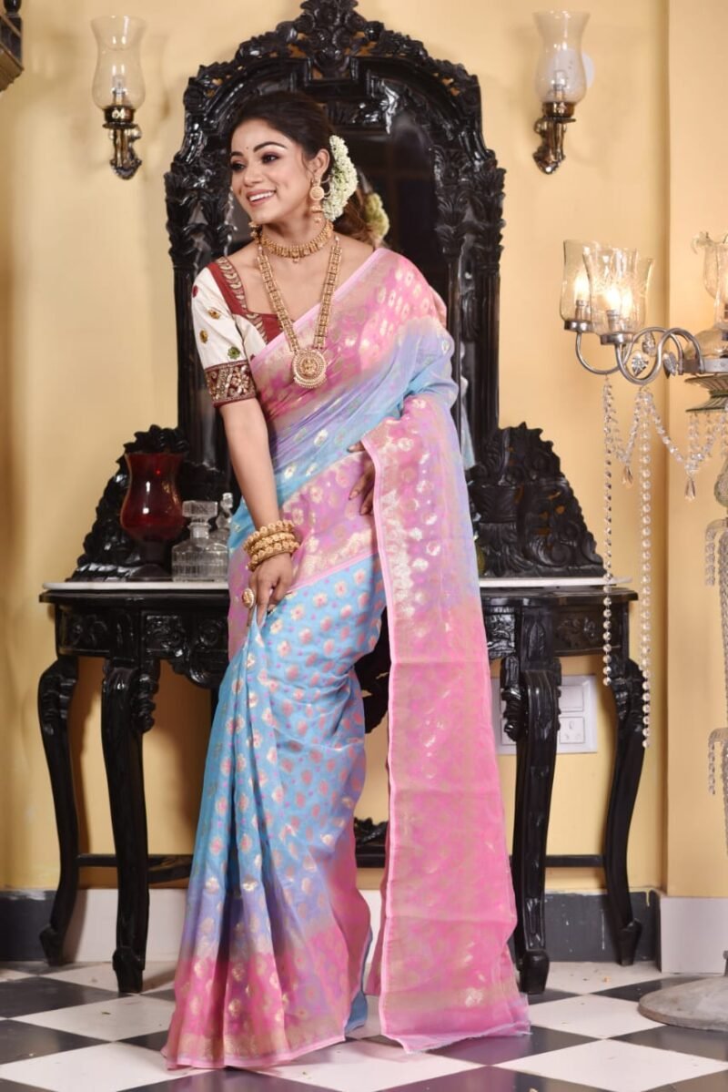Sky Blue Soft Dhakai Jamdani Saree