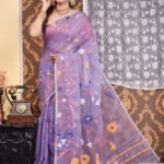 Sunflower Soft Dark Lavender Jamdani Saree