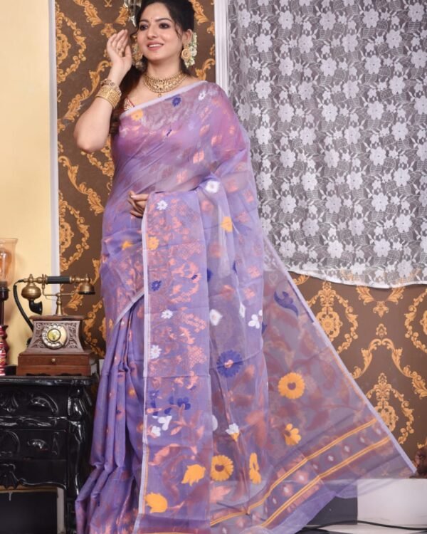 Sunflower Soft Dark Lavender Jamdani Saree