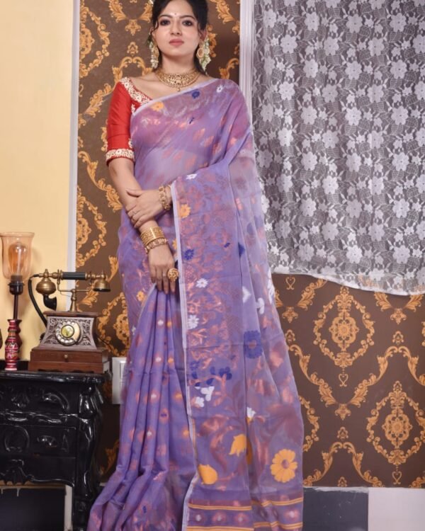 Sunflower Soft Dark Lavender Jamdani Saree