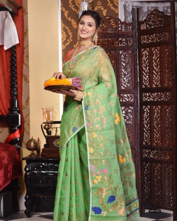 Sunflower Soft Faded Green Jamdani Saree