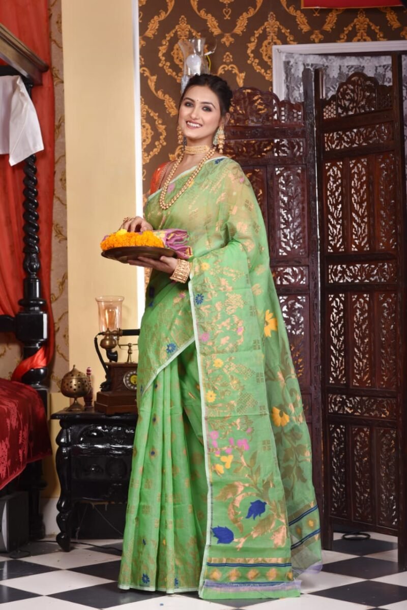 Sunflower Soft Faded Green Jamdani Saree
