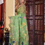Sunflower Soft Faded Green Jamdani Saree