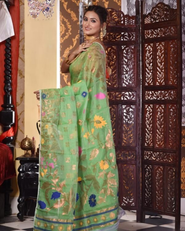 Sunflower Soft Faded Green Jamdani Saree