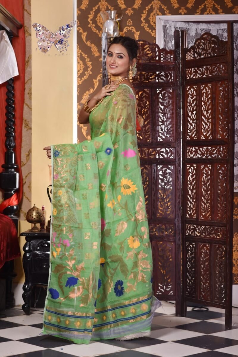 Sunflower Soft Faded Green Jamdani Saree