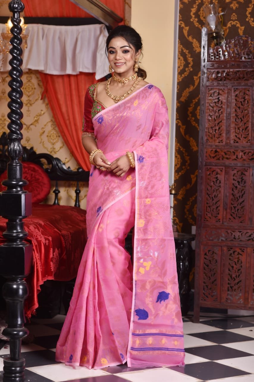 Sunflower Soft Light Pink Jamdani Saree