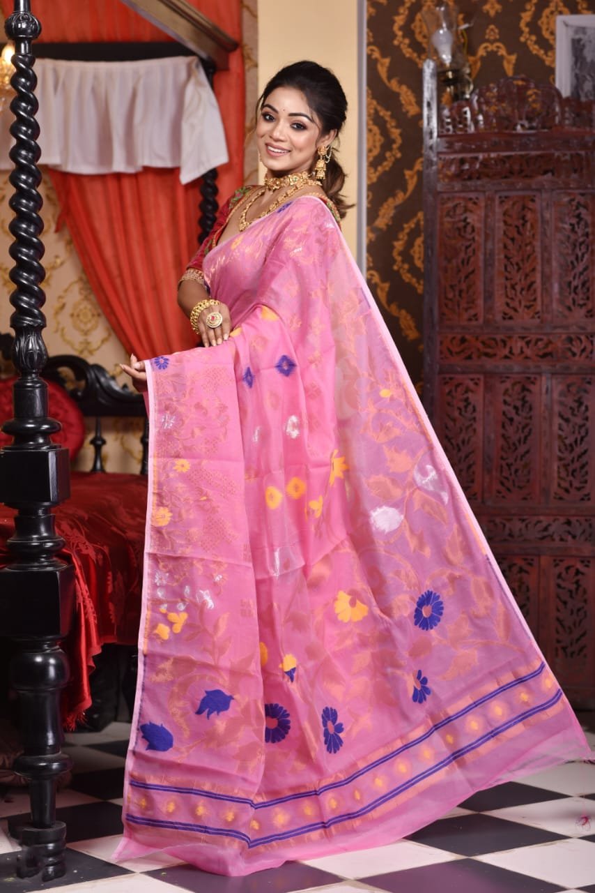 Sunflower Soft Light Pink Jamdani Saree