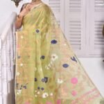 Sunflower Soft Olive Green Jamdani Saree