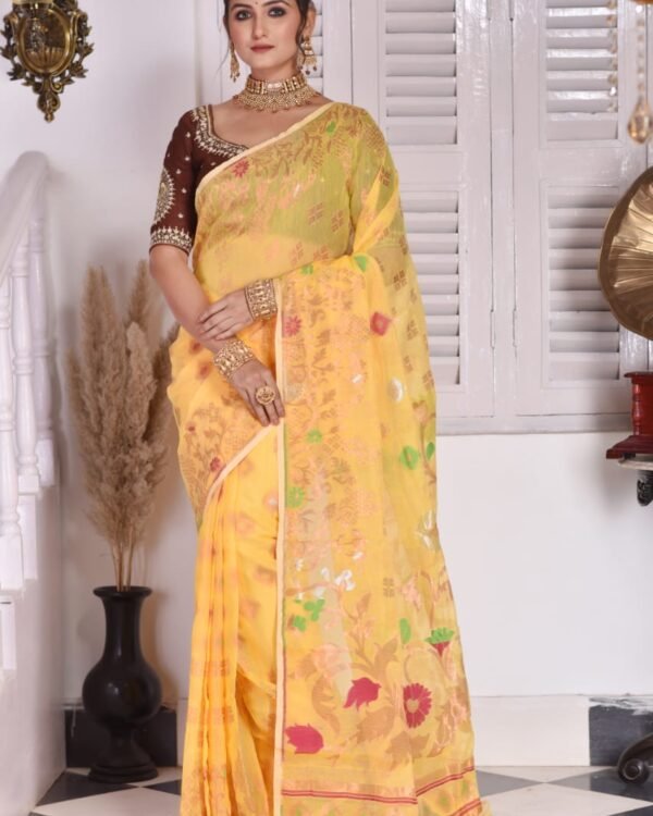 Sunflower Soft Pale Orange Jamdani Saree