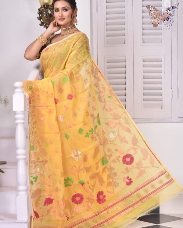 Sunflower Soft Pale Orange Jamdani Saree