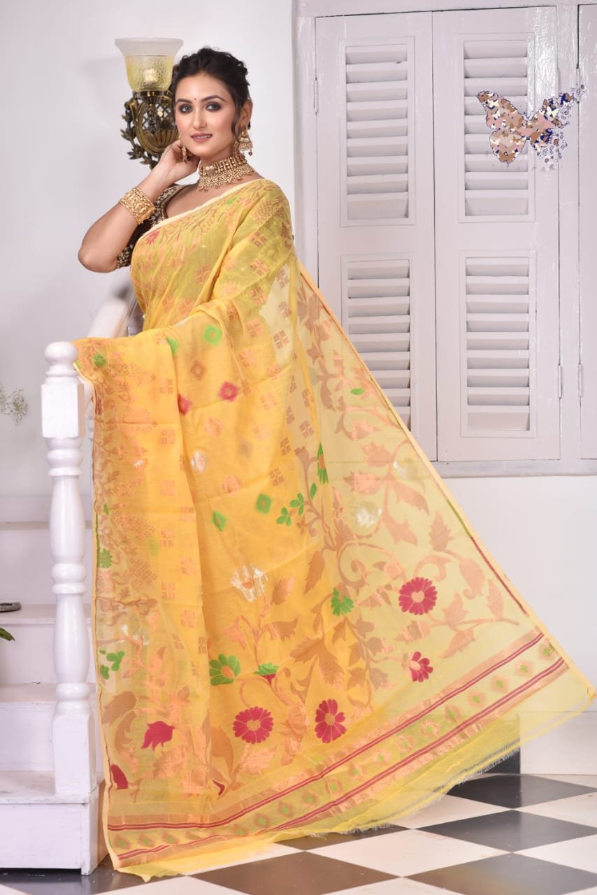 Sunflower Soft Pale Orange Jamdani Saree