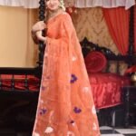 Sunflower Soft Sunrise Orange Jamdani Saree